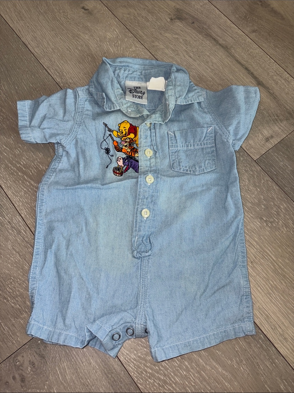 Disney Light Blue Denim Baby Shirt with Winnie the Pooh Embroidered Patch